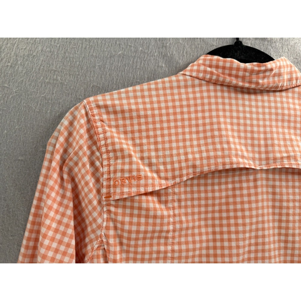 Orvis River Guide Top Womens M Orange White Vented Gingham Shirt Hiking Outdoor - Picture 6 of 14